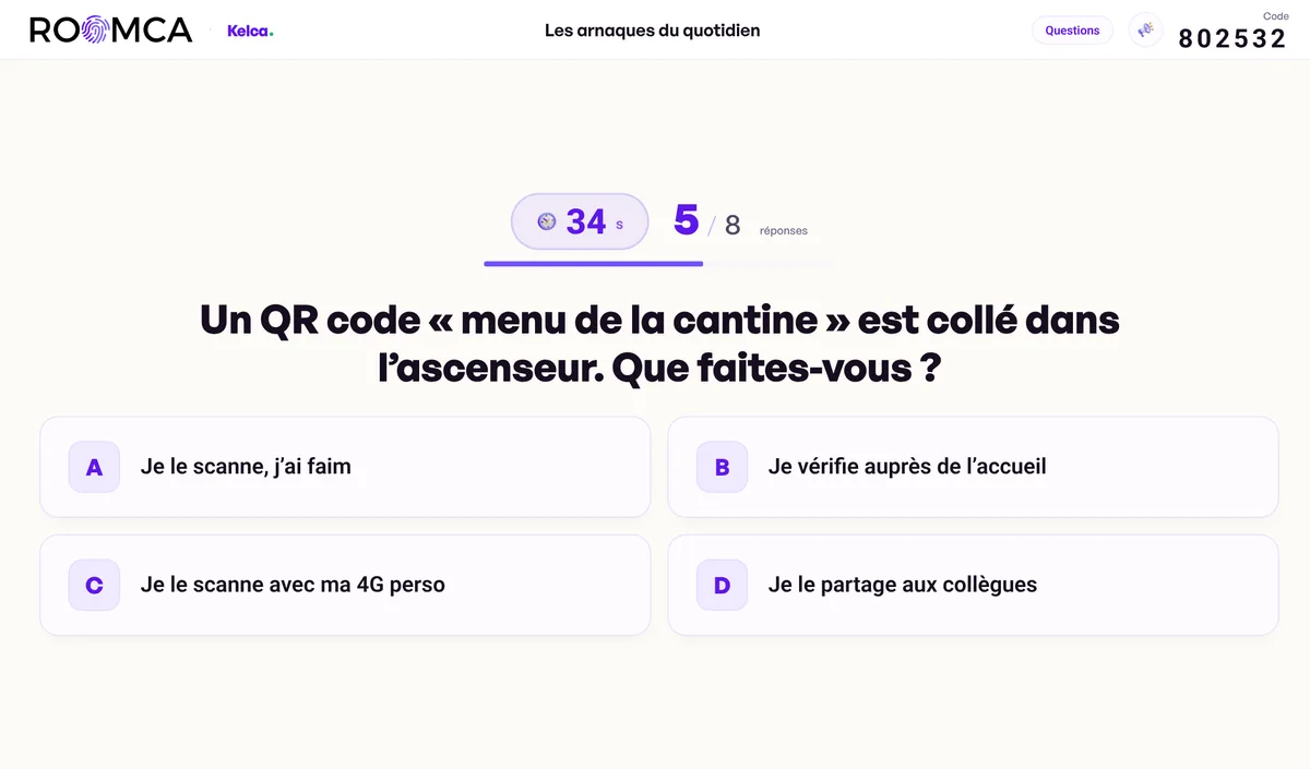 Question Kelca projetée avec le chrono et le nombre de participants ayant déjà répondu.