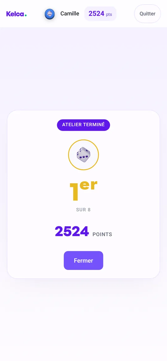 Téléphone : fin de l'atelier, premier sur huit avec ses points.