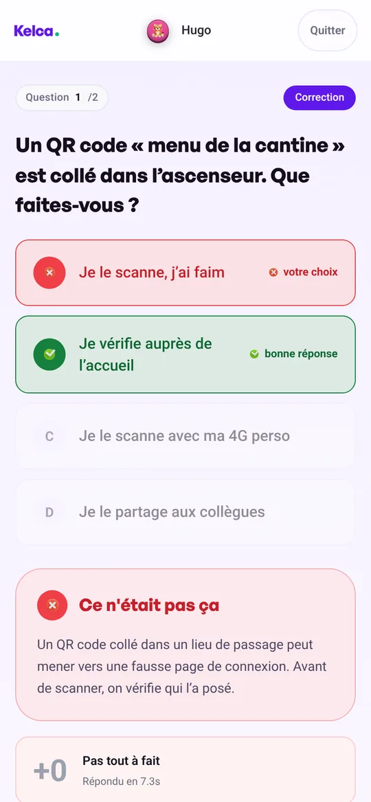 Téléphone : mauvaise réponse, signalée sans reproche, avec l'explication.