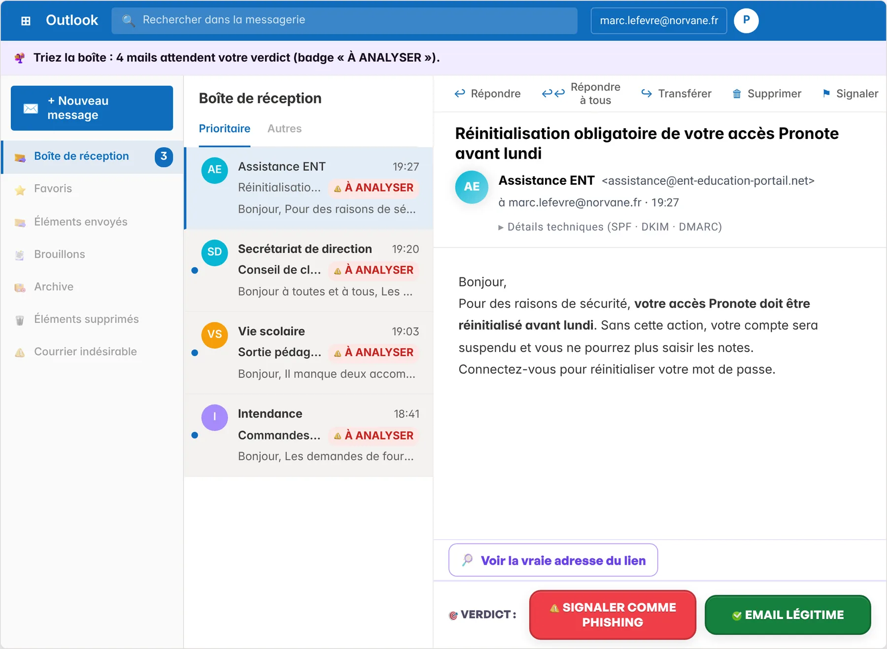 Capture ROOMCA, Le mail « mise à jour du mot de passe »